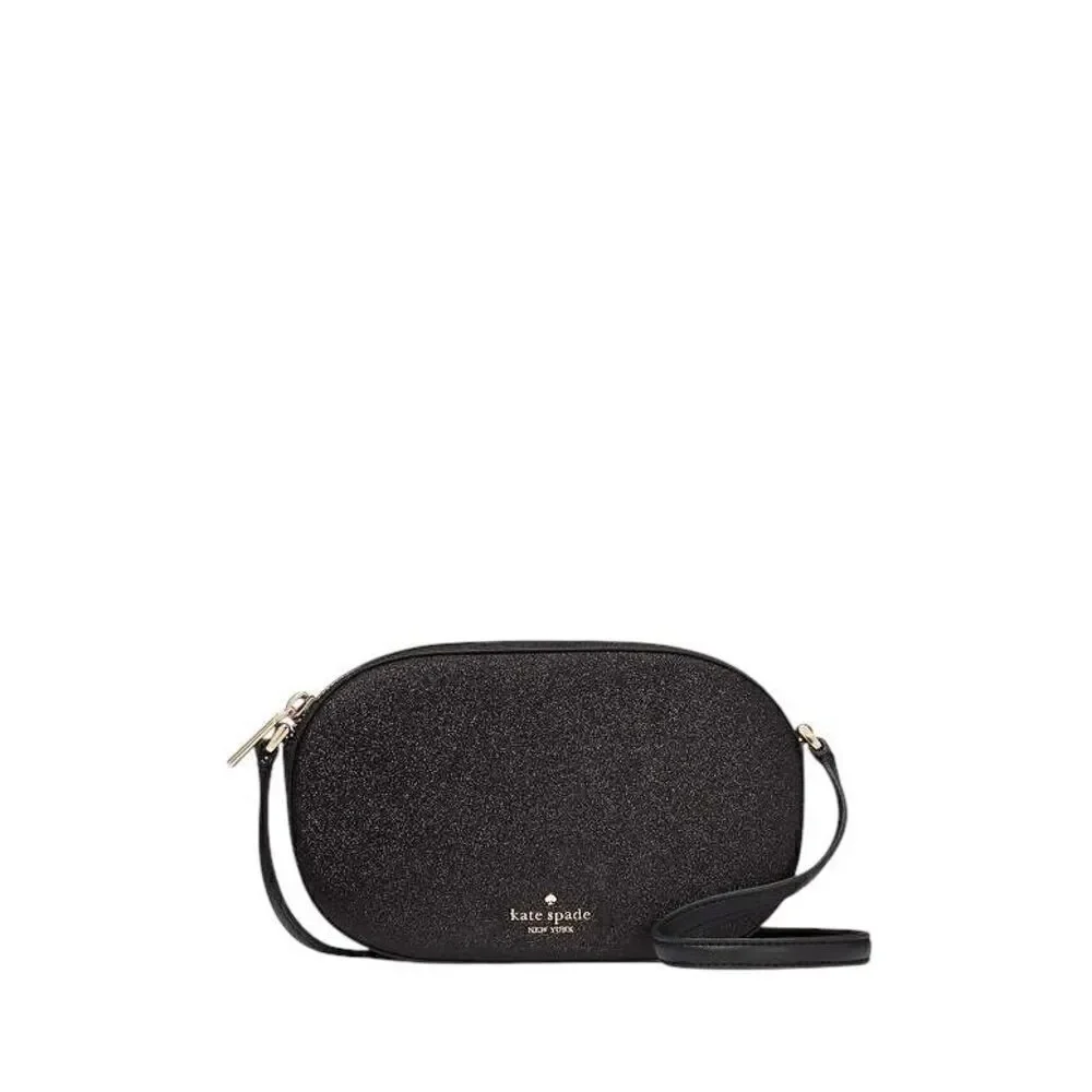 Kate spade Glimmer Oval Camera Bag crossbody purse black glitter new